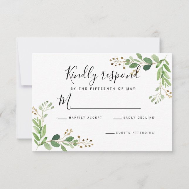 Summer meadow leaves Watercolor Wedding RSVP (Front)