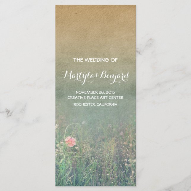 summer meadow rustic romantic wedding programs (Front)