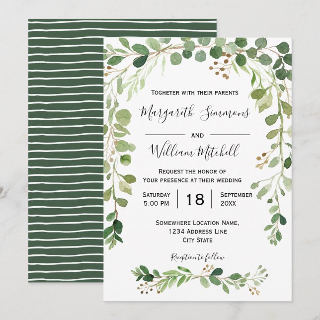 Summer meadow | Watercolor Wedding invitation (Front/Back)