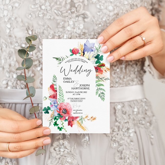 Summer Meadow Wildflower elegant floral Wedding Invitation (Creator Uploaded)
