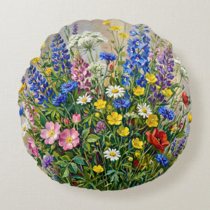 Summer Meadow Wildflowers Round Pillow