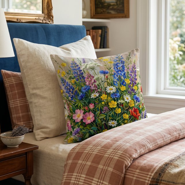 Summer Meadow Wildflowers Throw Pillow (Creator Uploaded)