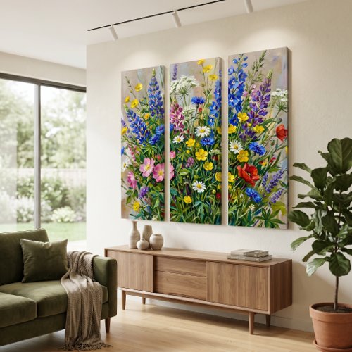 Summer Meadow Wildflowers Triptych