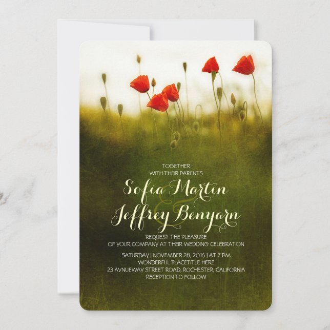Summer meadow wildflowers wedding invites (Front)