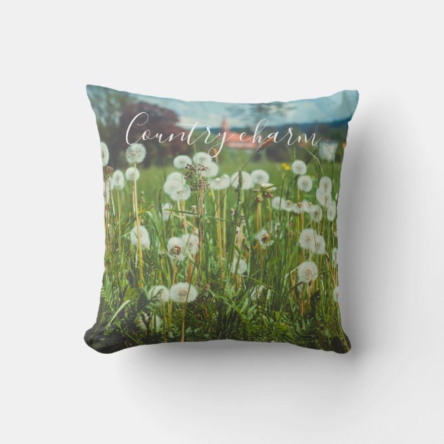 Summer meadow with dandelions throw pillow (Front)