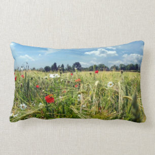 Summer Meadows Red Poppy Flowers Garden of England Lumbar Pillow