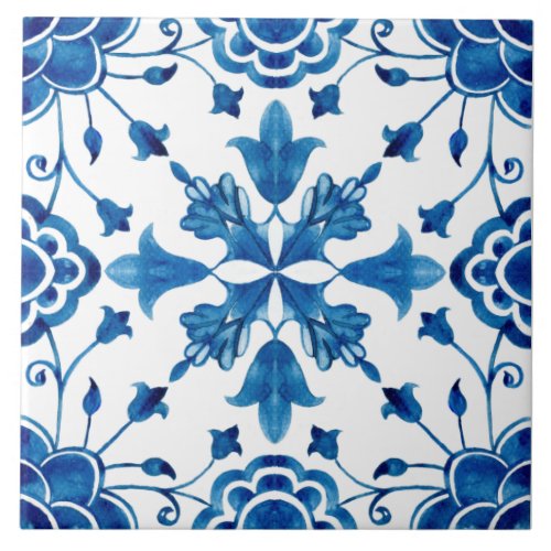 Summer Mediterranean blue flowers tiles 