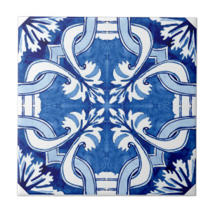 Summer Mediterranean blue pattern flowers Ceramic Tile
