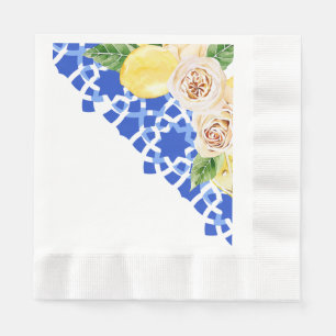 Summer Mediterranean blue tile and lemons print Napkins