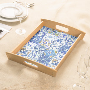 Summer Mediterranean Blue, White & Yellow Pattern Serving Tray