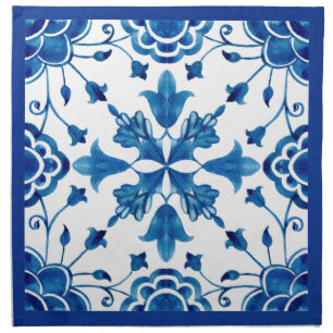Summer Mediterranean flower tile print  Cloth Napkin
