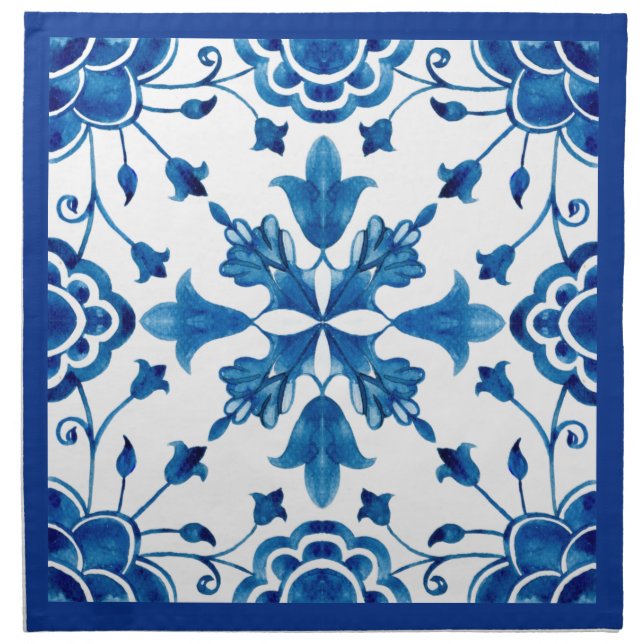 Summer Mediterranean flower tile print  Cloth Napkin (Front)