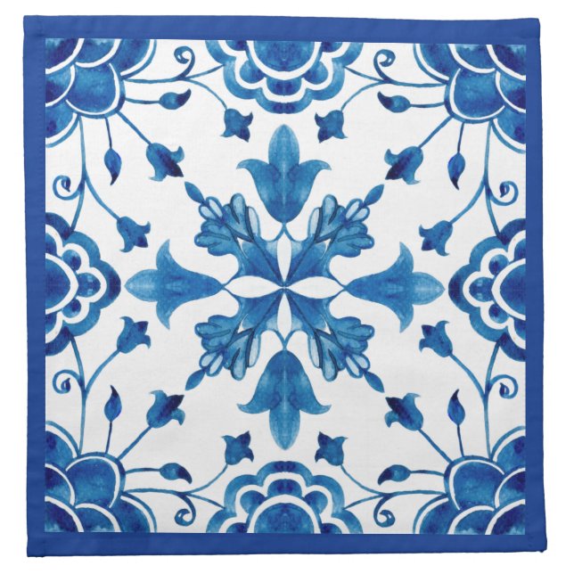 Summer Mediterranean flower tile print  Cloth Napkin (Front)