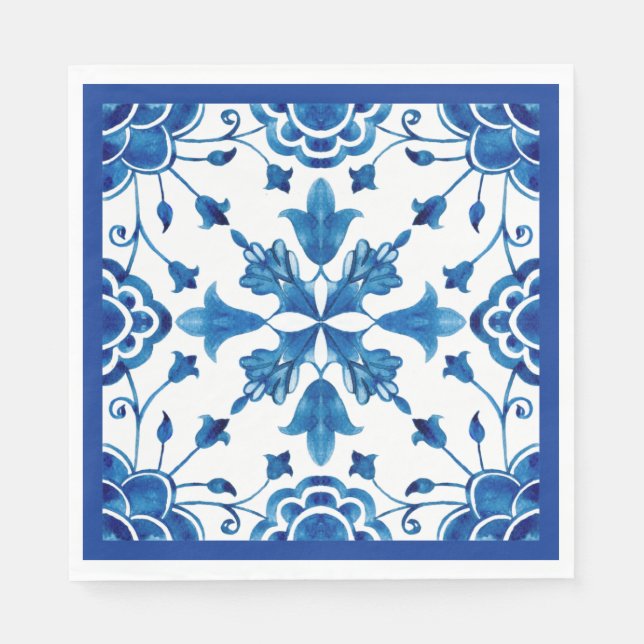 Summer Mediterranean flower tile print  Napkins (Front)
