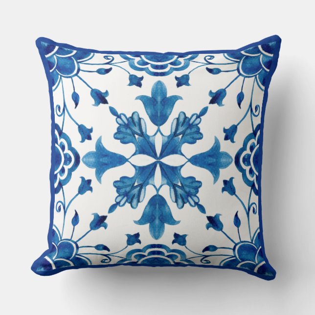 Summer Mediterranean flower tile print pillow  (Front)