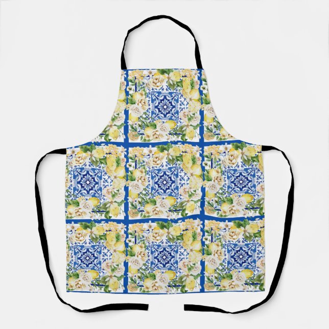Summer Mediterranean lemon and flowers print    Apron (Front)