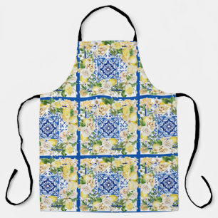 Summer Mediterranean lemon and flowers print Apron