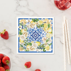 Summer Mediterranean lemon and flowers print Napkins