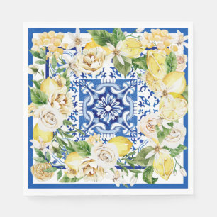 Summer Mediterranean lemon and flowers print Napkins