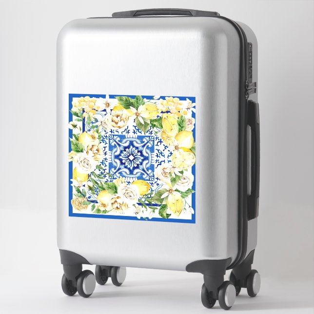 Summer Mediterranean lemon and flowers print Sticker (Suitcase)