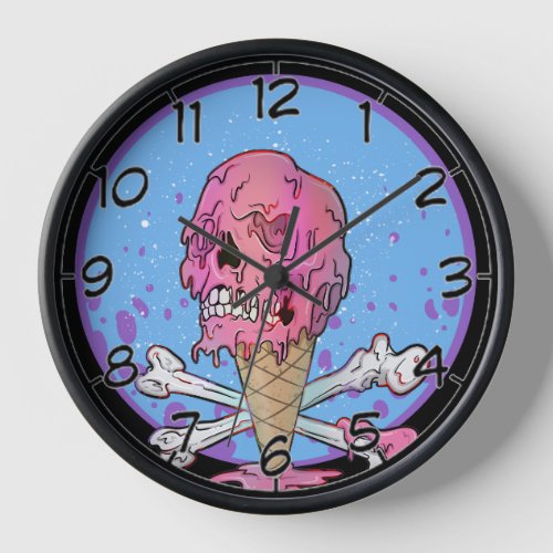 Summer Melting Ice Cream Dripping Skull Clock