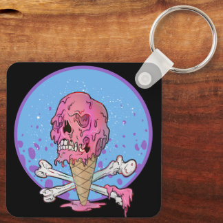Summer Melting Ice Cream Dripping Skull Keychain
