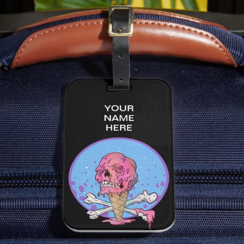 Summer Melting Ice Cream Dripping Skull Luggage Tag