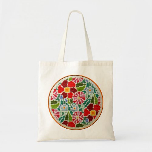 Summer memories hand embroidered round ornament tote bag