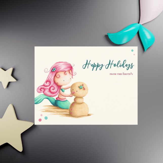 Summer Mermaid at the Beach Christmas From Family Postcard (Creator Uploaded)