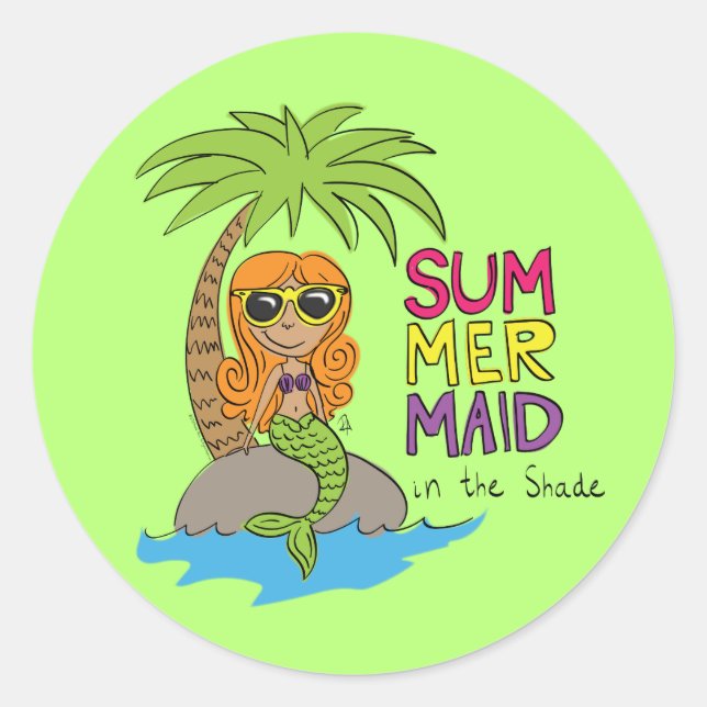 Summer Mermaid Cute Sticker Lime Green (Front)
