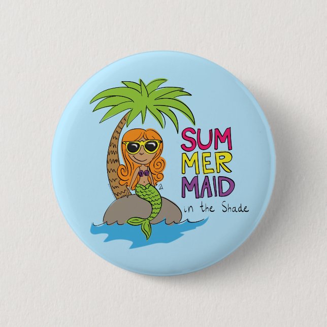Summer Mermaid Cute Water Bottle Blue Button (Front)