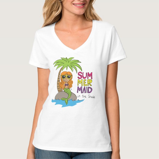 Summer Mermaid Cute Women's V-neck T-Shirt White (Front)