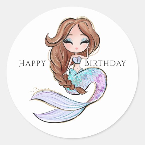 Summer Mermaid Girls Birthday  Classic Round Sticker