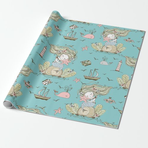 Summer Mermaid Girls Birthday Under the Sea Wrapping Paper