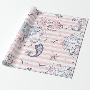 Summer Mermaid Girls Birthday Under the Sea Wrapping Paper