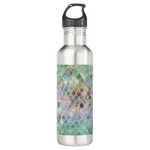 Summer Mermaid Glitter Scales 10 Faux Glitter Stainless Steel Water Bottle