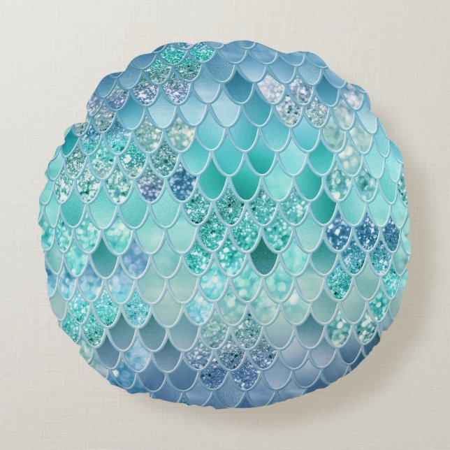 Summer Mermaid Glitter Scales #12 (Faux Glitter)  Round Pillow (Front)
