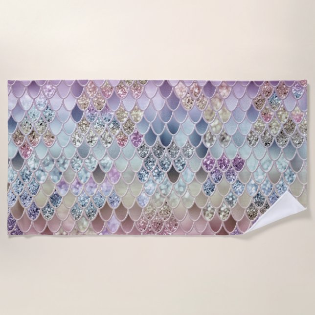 Summer Mermaid Glitter Scales #13 (Faux Glitter)   Beach Towel (Front)