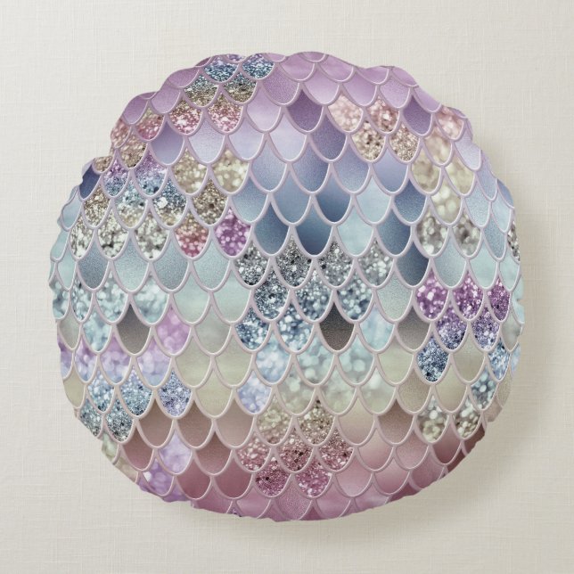 Summer Mermaid Glitter Scales #13 (Faux Glitter)   Round Pillow (Front)
