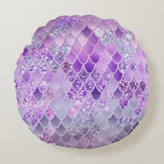 Summer Mermaid Glitter Scales #14 (Faux Glitter) Round Pillow (Front)