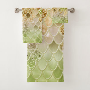 Summer Mermaid Glitter Scales #15 (Faux Glitter) Bath Towel Set