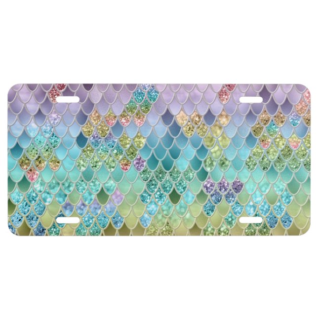 Summer Mermaid Glitter Scales #1 (Faux Glitter)  License Plate (Front)