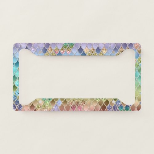 Summer Mermaid Glitter Scales 1 Faux Glitter  License Plate Frame