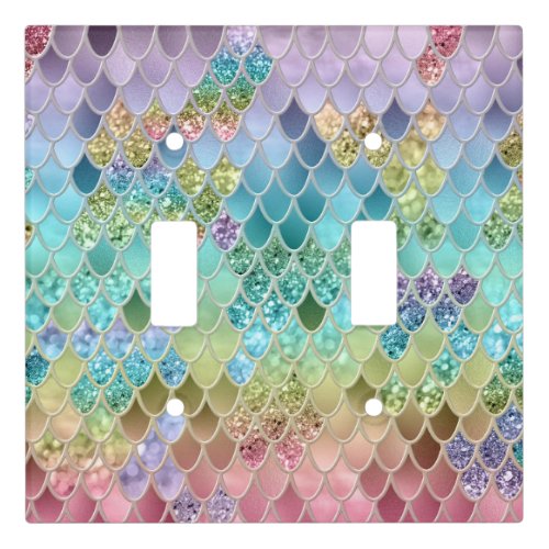 Summer Mermaid Glitter Scales 1 Faux Glitter  Light Switch Cover