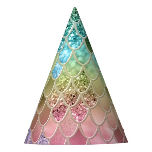 Summer Mermaid Glitter Scales 1 Faux Glitter  Party Hat