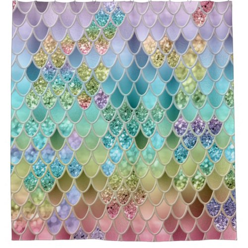 Summer Mermaid Glitter Scales 1 Faux Glitter  Shower Curtain