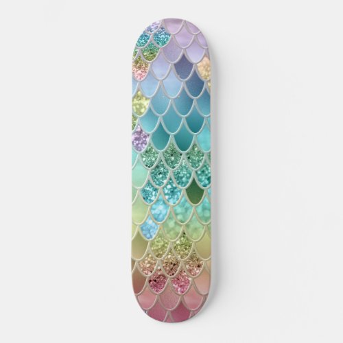 Summer Mermaid Glitter Scales 1 Faux Glitter  Skateboard