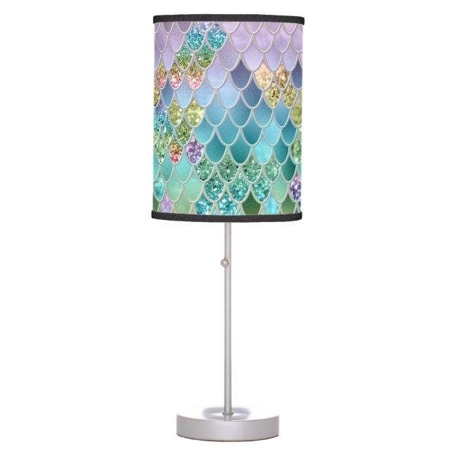 Summer Mermaid Glitter Scales #1 (Faux Glitter)  Table Lamp (Front)