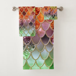 Summer Mermaid Glitter Scales #2 (Faux Glitter) Bath Towel Set