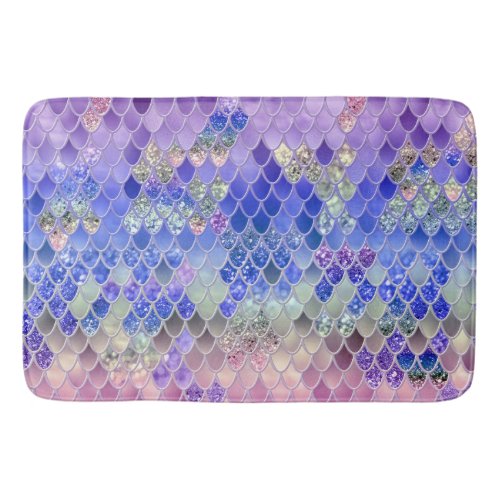 Summer Mermaid Glitter Scales 3 Faux Glitter  Bath Mat